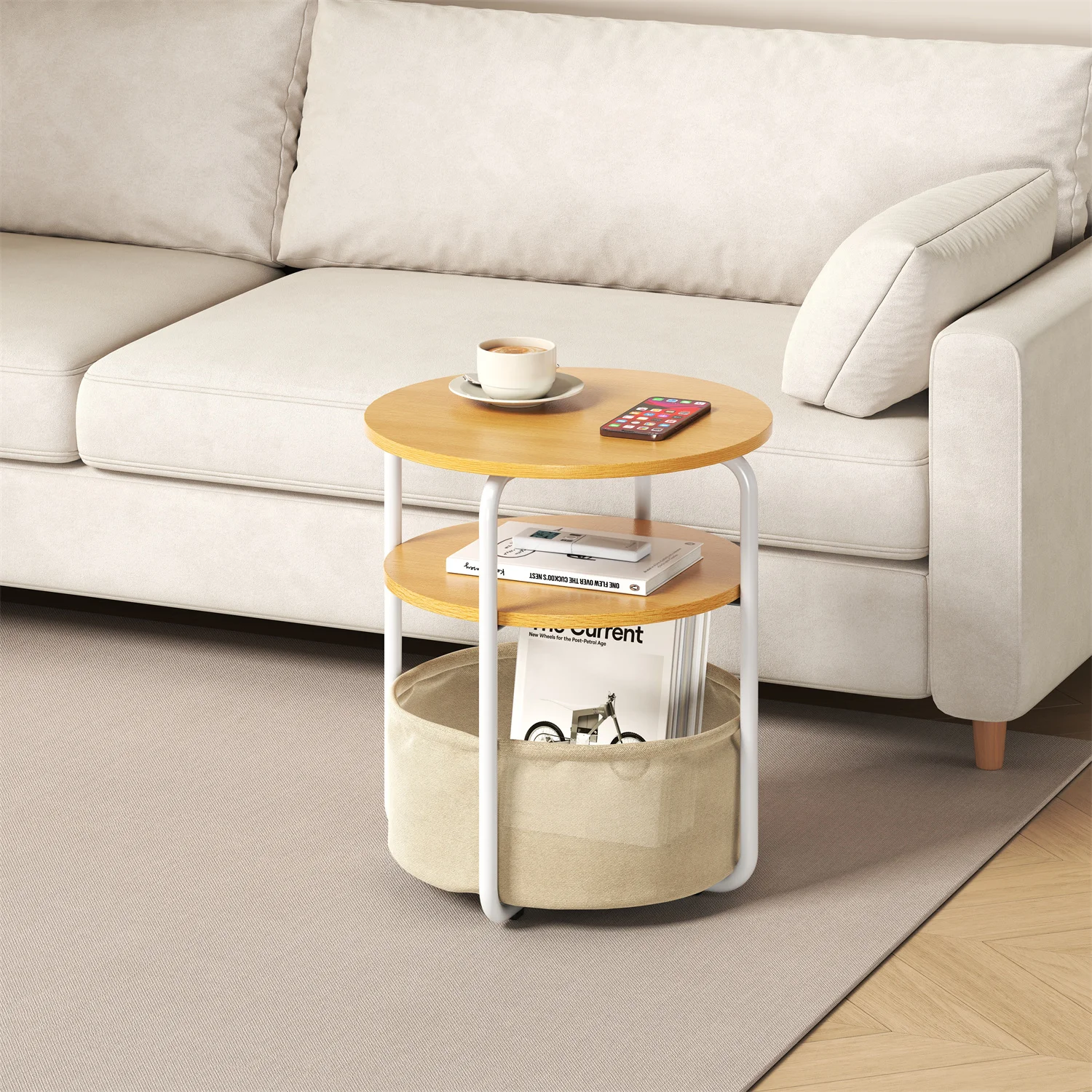 Side Table, Round End Table with Fabric Basket, Small Coffee Table for Living Room Bedroom, Bedside Table with Metal Frame
Side Table, Round End Table with Fabric Basket, Small Coffee Table for Living Room Bedroom, Bedside Table with Metal Frame