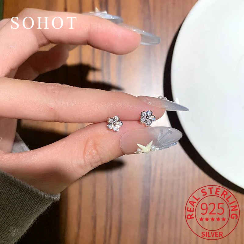 Real 925 Sterling Silver Minimalist Flower Zircon Trendy Stud Earrings for Women Tiny OL Fine Jewelry Geometric Accessories
Real 925 Sterling Silver Minimalist Flower Zircon Trendy Stud Earrings for Women Tiny OL Fine Jewelry Geometric Accessories