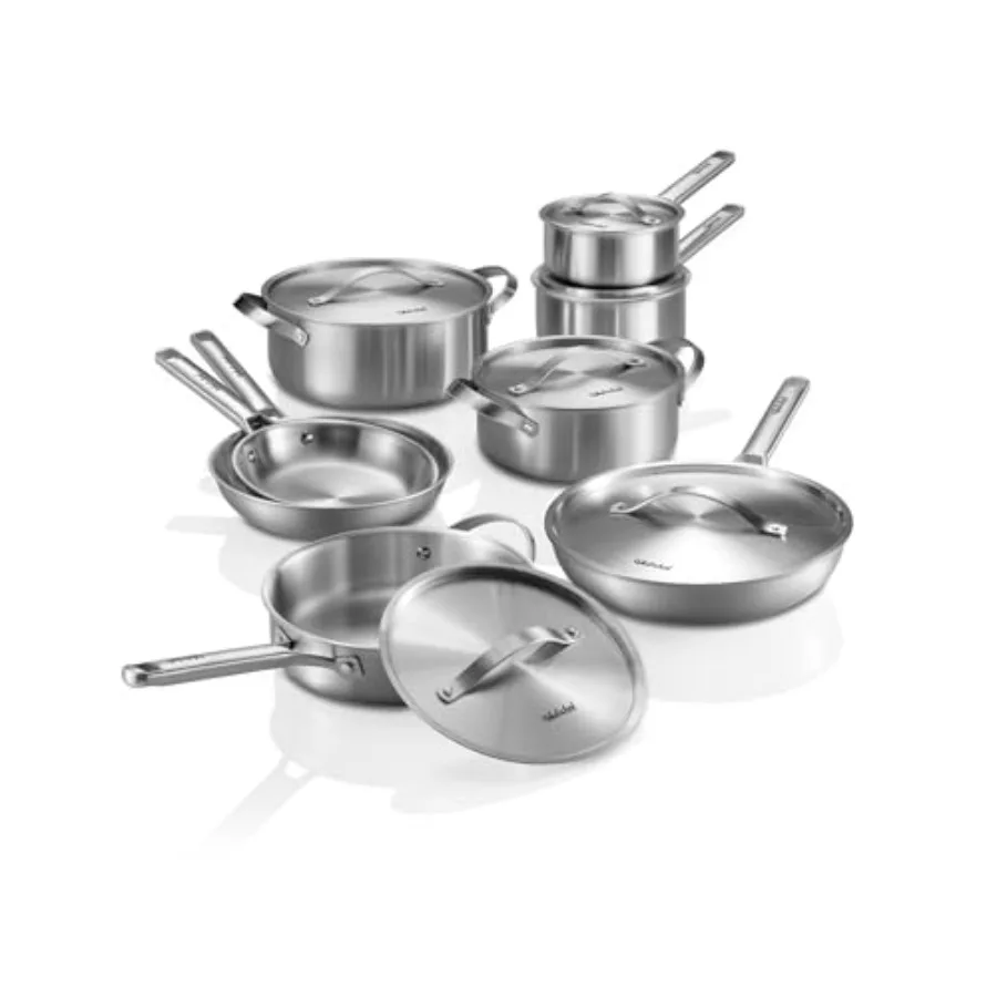 Stainless Steel Cookware Set 14 Pcs Tir-Ply Pots and Pans PFOAPTFE Free Dishwasher Oven Safe Induction Compatible Stainless Ste
Stainless Steel Cookware Set 14 Pcs Tir-Ply Pots and Pans PFOAPTFE Free Dishwasher Oven Safe Induction Compatible Stainless Ste