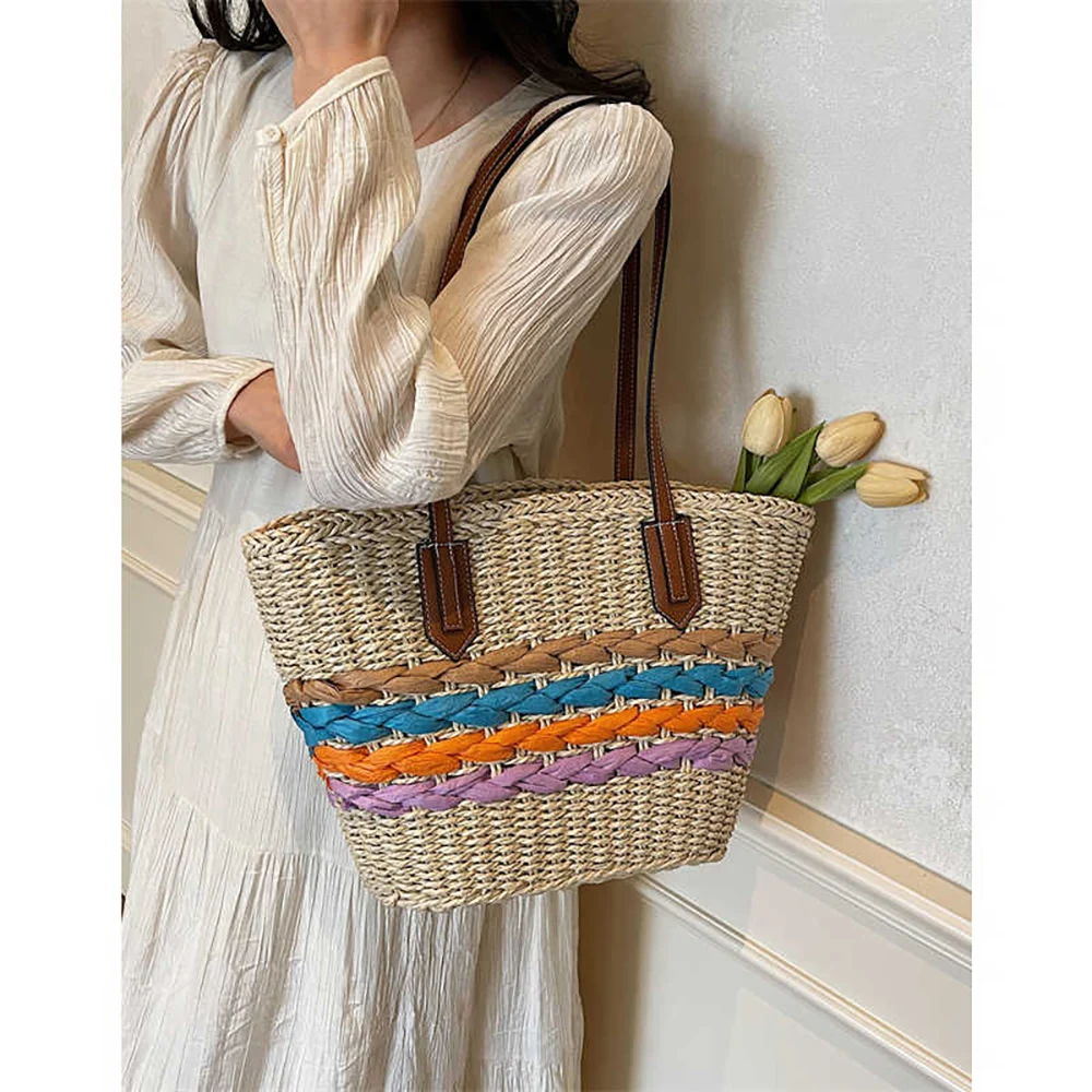 Rainbow Striped Woven Totes Bag for Women 2025 New Large Capacity Vacation Beach Bags Leisure Straw Beach Shoulder Bag
Rainbow Striped Woven Totes Bag for Women 2025 New Large Capacity Vacation Beach Bags Leisure Straw Beach Shoulder Bag
