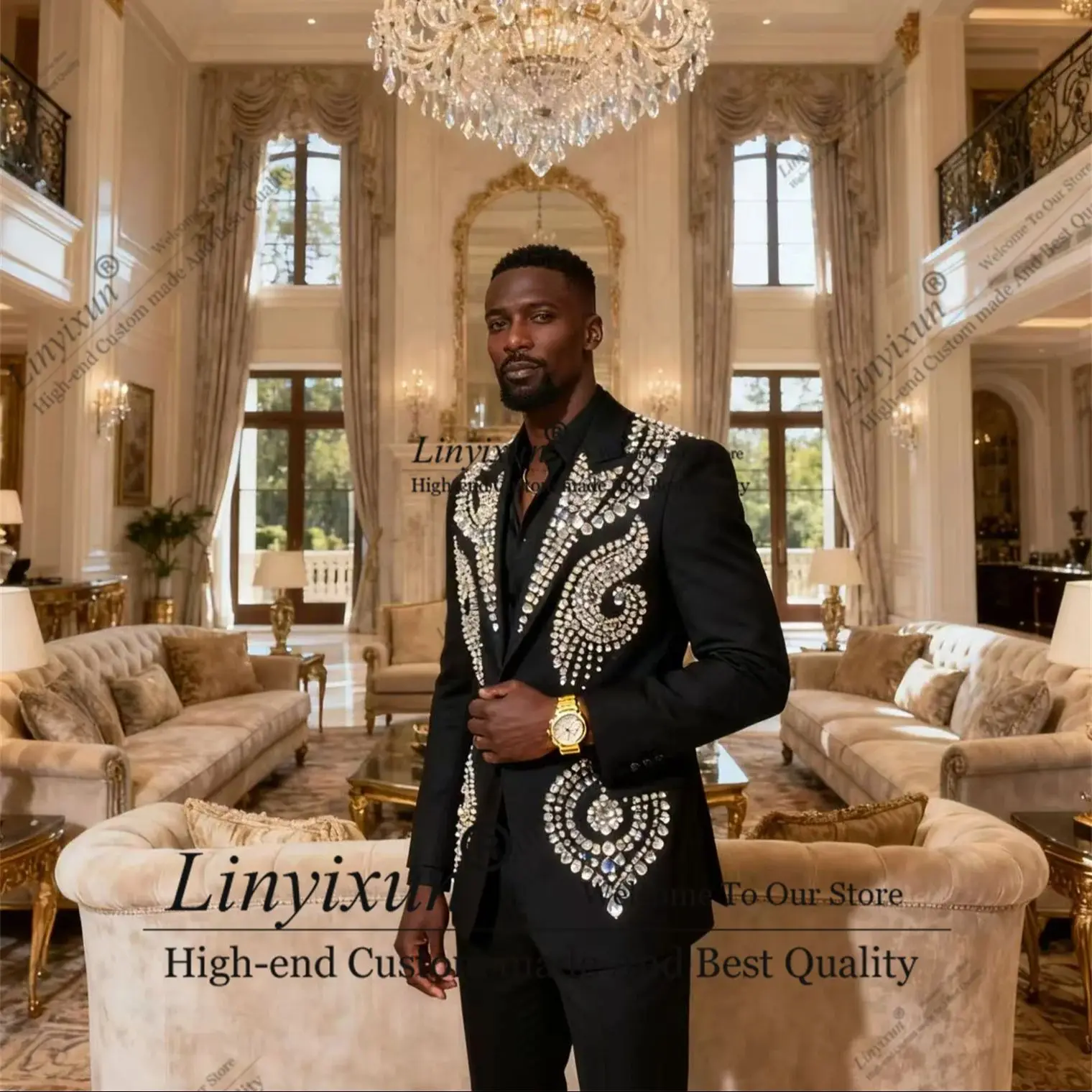 Luxury Men Suits Sparkly Gem Rhinestones Wedding Tuxedos Customized Peaked Lapel Ropa hombre 2 Pieces Sets Groom Male Blazers
Luxury Men Suits Sparkly Gem Rhinestones Wedding Tuxedos Customized Peaked Lapel Ropa hombre 2 Pieces Sets Groom Male Blazers