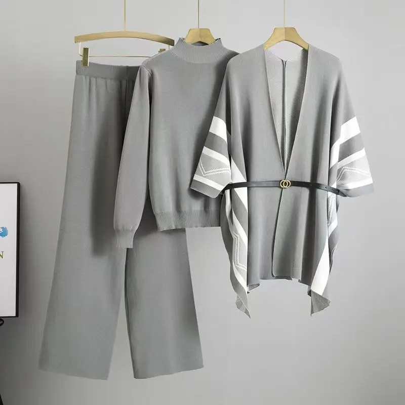 2025 Elegant Knitted Three-Piece Suit Autumn Winter Knit Top and Wide Leg Pants Set Casual 3 Piece Shawls Set For Women
2025 Elegant Knitted Three-Piece Suit Autumn Winter Knit Top and Wide Leg Pants Set Casual 3 Piece Shawls Set For Women