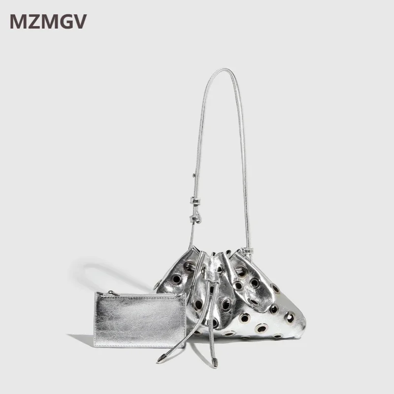 Fashion Hollow Out Rivet Drawstring Bucket Bag Punk Style Women's Pleated Pu Leather Hobo Shoulder Bag Femael Small Armpit Purse
Fashion Hollow Out Rivet Drawstring Bucket Bag Punk Style Women's Pleated Pu Leather Hobo Shoulder Bag Femael Small Armpit Purse