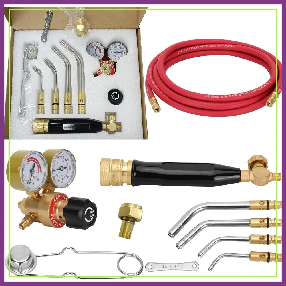 Professional Air Acetylene Torch Kit 11pcs Turbo Torch with CGA200 Regulator, G-4 Handle, AH-12 Hose, Tips A-3/5/11/14, Adapter CGA200 to CGA520
Professional Air Acetylene Torch Kit 11pcs Turbo Torch with CGA200 Regulator, G-4 Handle, AH-12 Hose, Tips A-3/5/11/14, Adapter CGA200 to CGA520