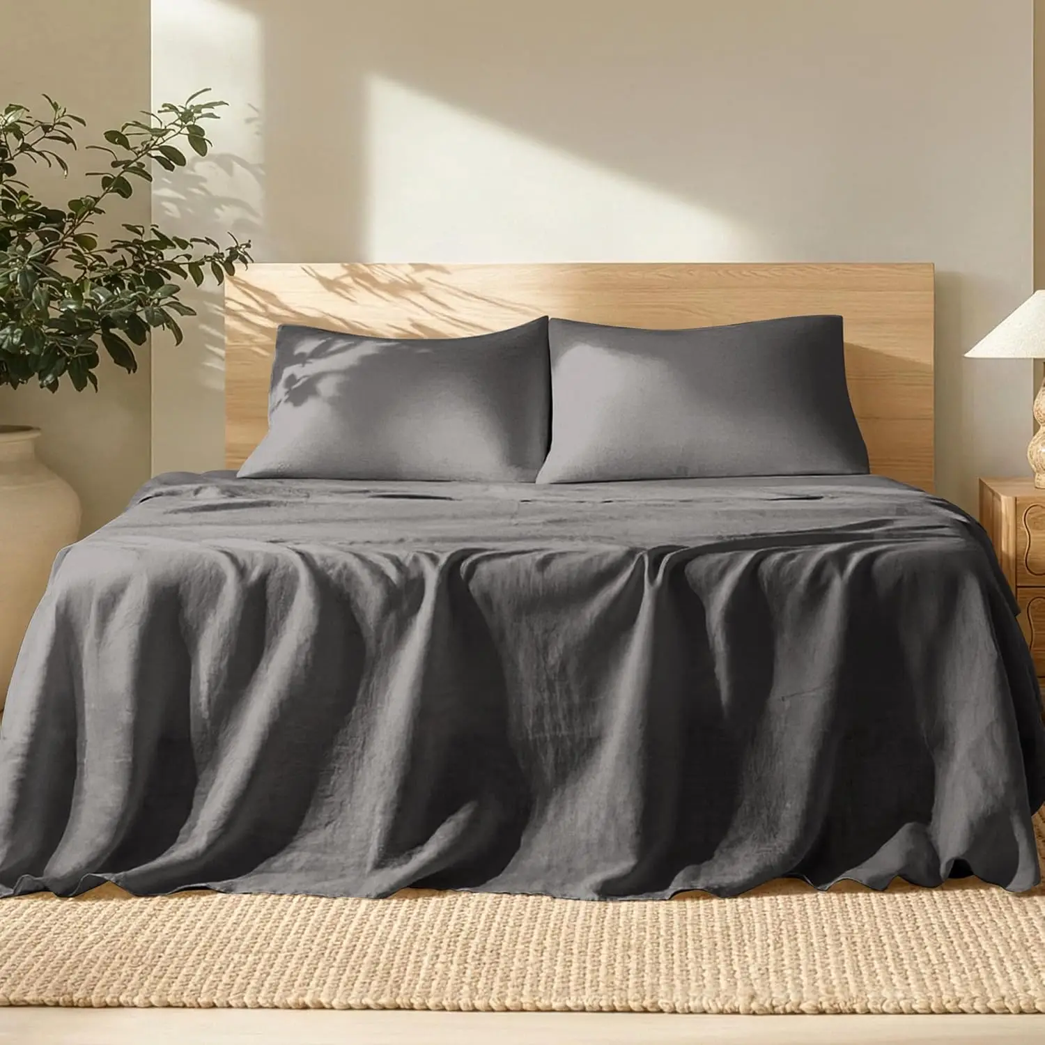 Queen Linen Bed Sheets Set - Deep Pockets, Easy Fit, 4-Piece Luxury Bedding in Dark Grey
Queen Linen Bed Sheets Set - Deep Pockets, Easy Fit, 4-Piece Luxury Bedding in Dark Grey