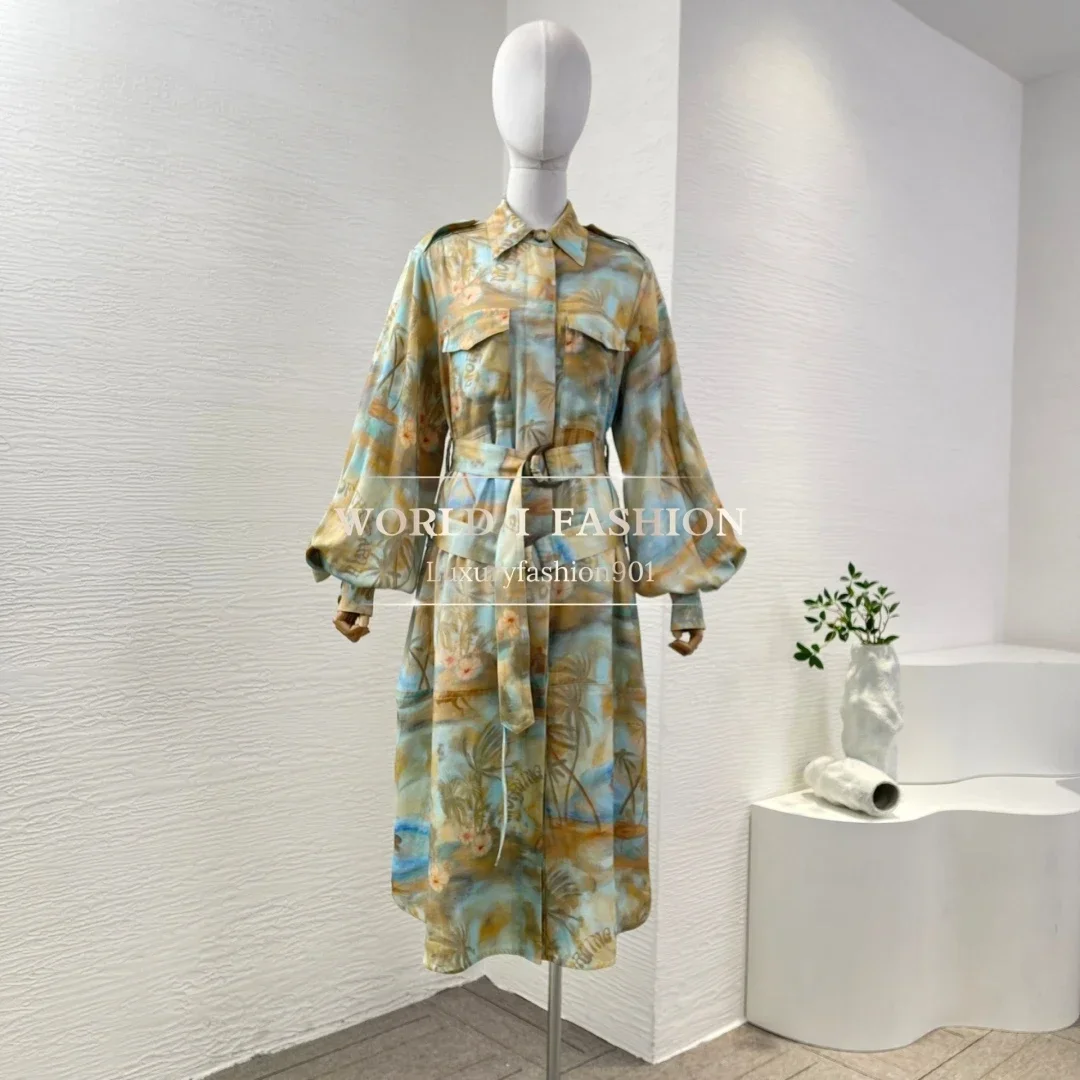 Workwear Style Lapel Midi Dress All Season 2025 High Quality Green Blue Flowers Print Long Sleeve
Workwear Style Lapel Midi Dress All Season 2025 High Quality Green Blue Flowers Print Long Sleeve