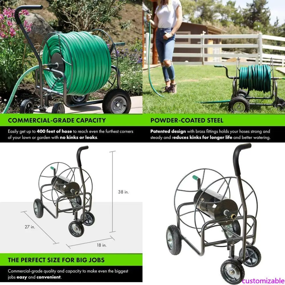 Heavy-Duty Metal Hose Reel Cart with Wheels for Garden and Outdoor Use, 400 Feet Capacity
Heavy-Duty Metal Hose Reel Cart with Wheels for Garden and Outdoor Use, 400 Feet Capacity