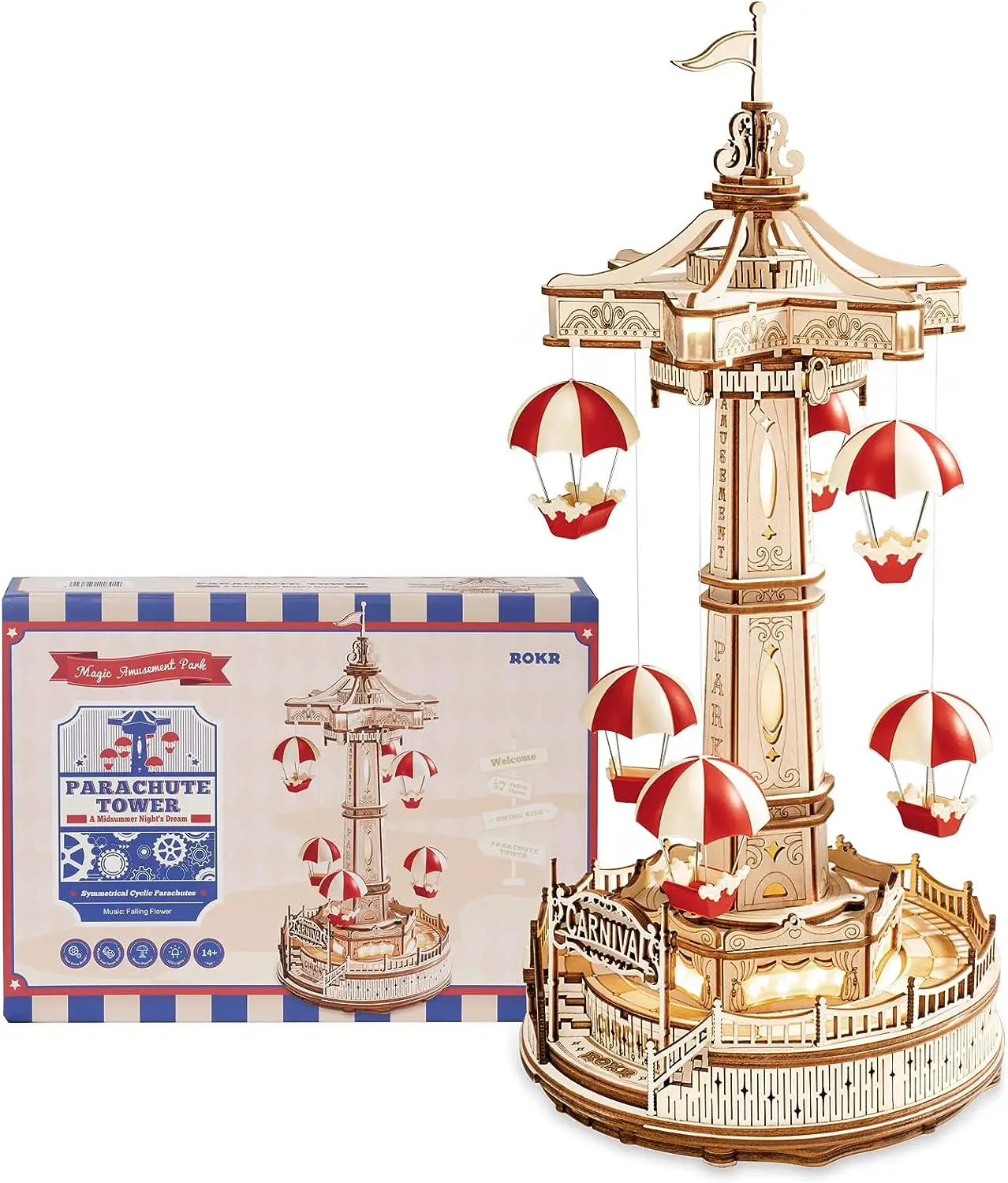 Музыкальная шкатулка-конструктор ROKR Parachute Tower DIY, 3D деревянная головоломка с LED-подсветкой и музыкой, набор для сборки для взрослых, 3D-головоломка EA01
Музыкальная шкатулка-конструктор ROKR Parachute Tower DIY, 3D деревянная головоломка с LED-подсветкой и музыкой, набор для сборки для взрослых, 3D-головоломка EA01