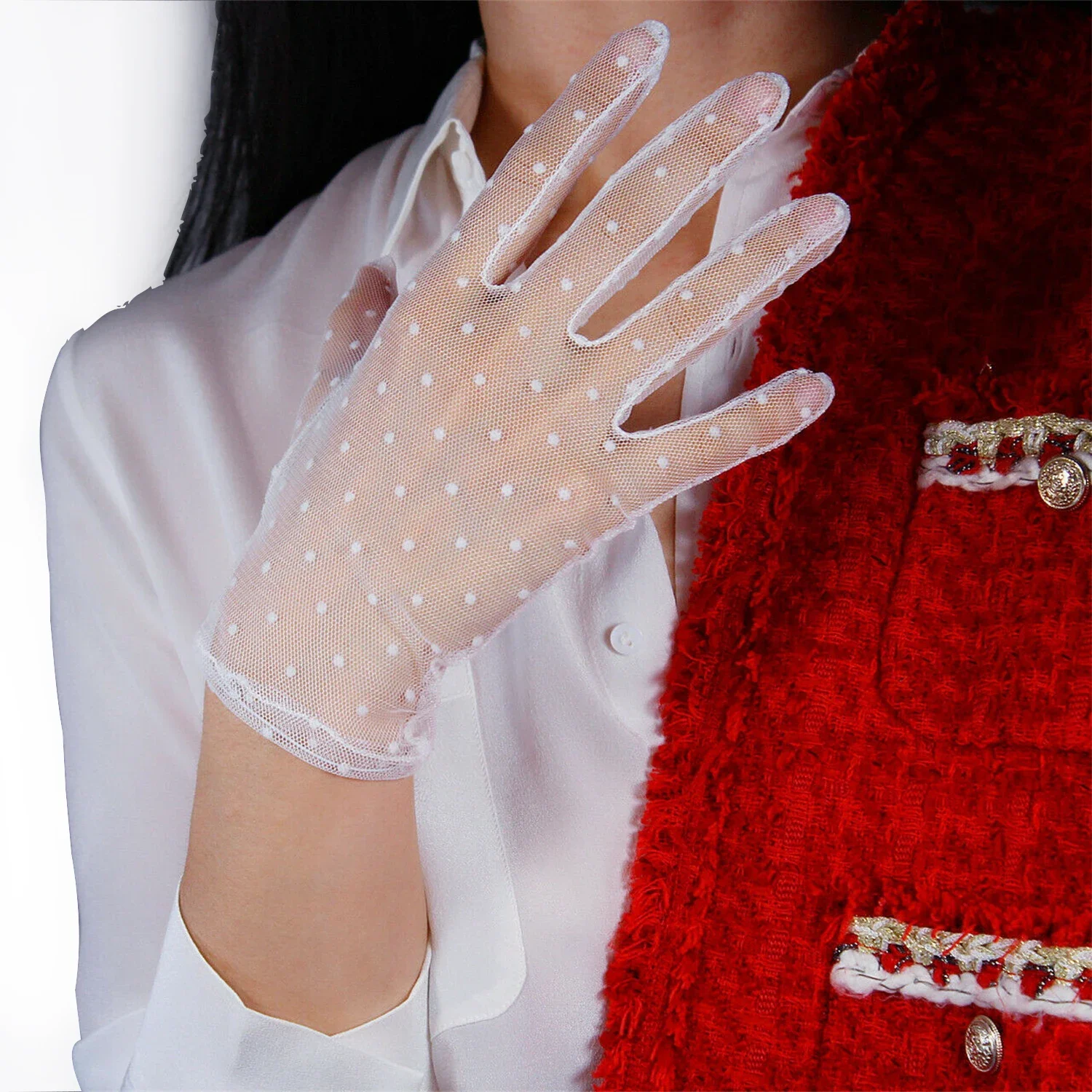 DooWay Wedding Bridal White Lace Polka Dot Gloves TECH Tulle Wrist Short Mesh Semi Sheer Fashion Halloween Cosplay Glove
DooWay Wedding Bridal White Lace Polka Dot Gloves TECH Tulle Wrist Short Mesh Semi Sheer Fashion Halloween Cosplay Glove