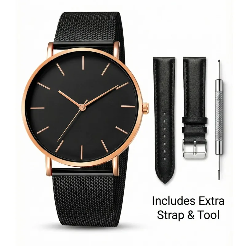 Minimalist Metal Watches with Replace Belt & Removal Tool Set Luxury Fashion Quartz Clock Wristwatches Gift for Woman Man
Minimalist Metal Watches with Replace Belt & Removal Tool Set Luxury Fashion Quartz Clock Wristwatches Gift for Woman Man
