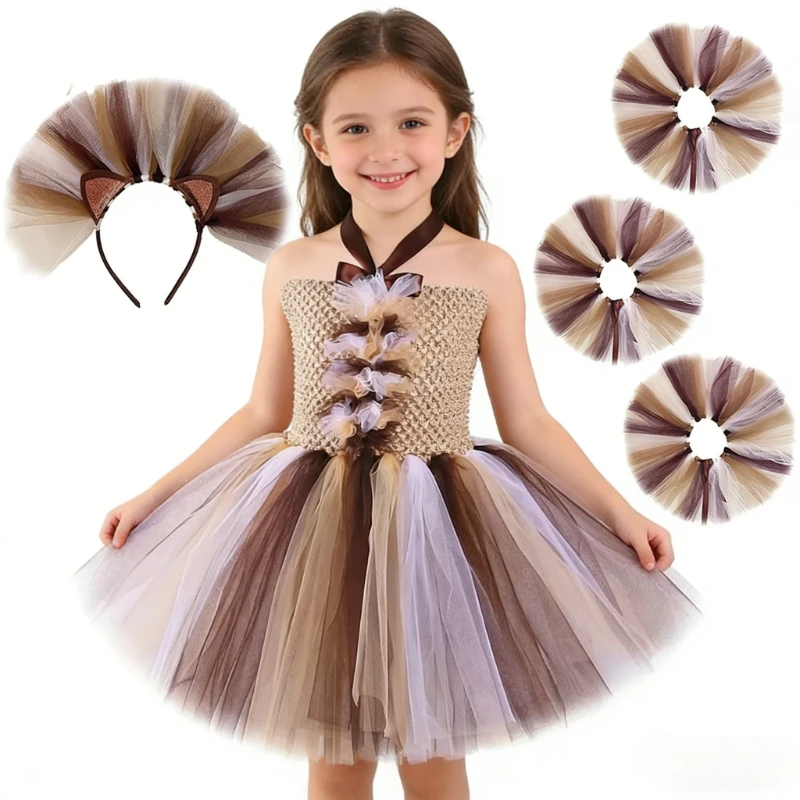 Brown Jungle Lion Tutu Costumes for Baby Girls Christmas New Years Outfit with Hairs Bow for Kids Animal Halloween Fancy Dresses
Brown Jungle Lion Tutu Costumes for Baby Girls Christmas New Years Outfit with Hairs Bow for Kids Animal Halloween Fancy Dresses