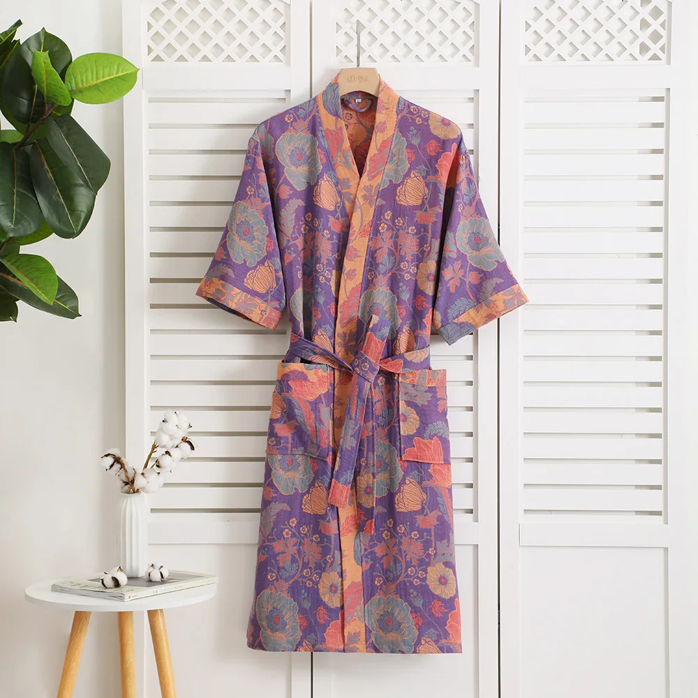 Fresh sweet 100% cotton double gauze robes women summer Short sleeve Chinese style Simple bathrobes kimono robes Plus size
Fresh sweet 100% cotton double gauze robes women summer Short sleeve Chinese style Simple bathrobes kimono robes Plus size