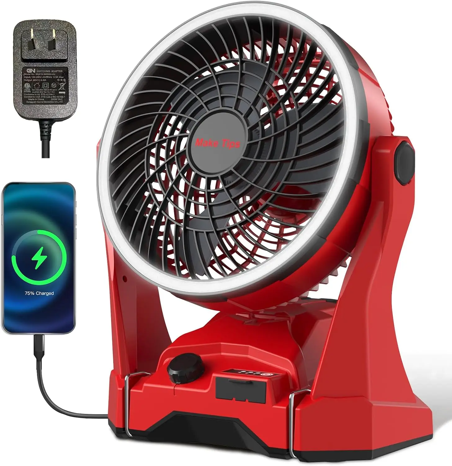 Portable Jobsite Fan, Cordless Camping Fan with Infinite Speed, 3-Level Ring Light, USB-C & USB Charging, Hook & Handle, 180° Tilt, Battery Not Included
Portable Jobsite Fan, Cordless Camping Fan with Infinite Speed, 3-Level Ring Light, USB-C & USB Charging, Hook & Handle, 180° Tilt, Battery Not Included
