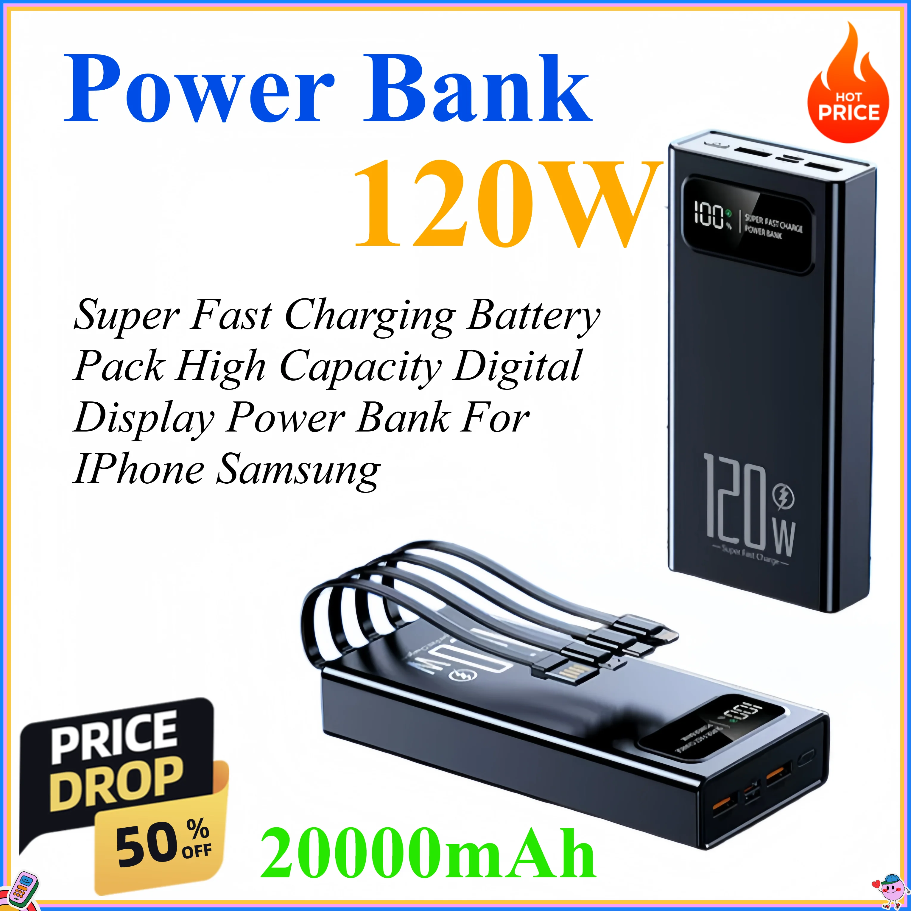 120W 20000mAh Power Bank Super Fast Charging Battery Pack High Capacity Digital Display Power Bank For IPhone Samsung
120W 20000mAh Power Bank Super Fast Charging Battery Pack High Capacity Digital Display Power Bank For IPhone Samsung