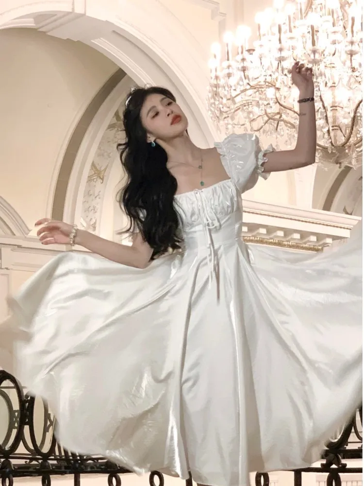 French White Romantic Prom Dresses Women Elegant Puff Sleeve A-line Evening Party Vestidos Summer Princess Graduation Clothing
French White Romantic Prom Dresses Women Elegant Puff Sleeve A-line Evening Party Vestidos Summer Princess Graduation Clothing