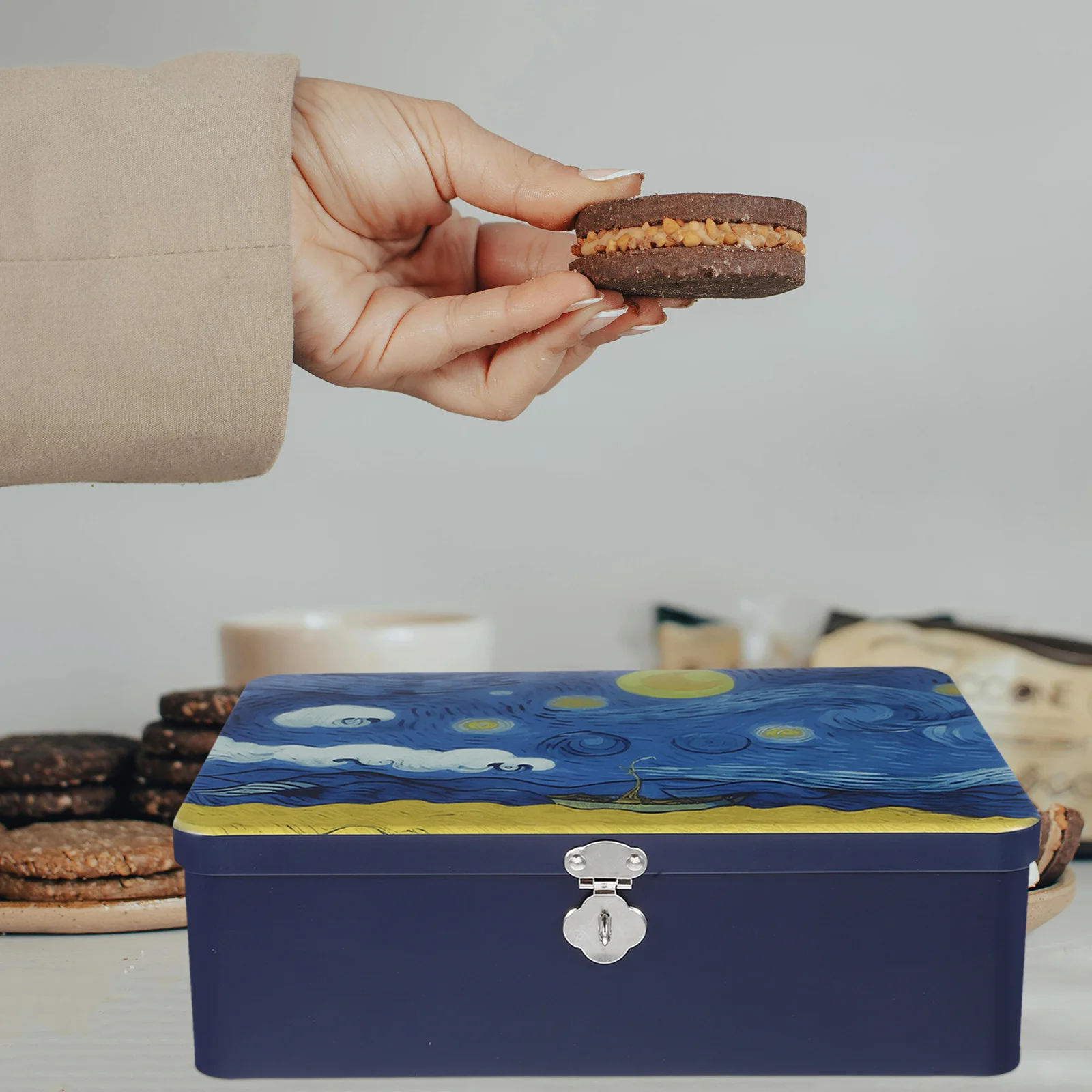 1pc Sky Storage Box Large Metal Tin Cookie Jar Airtight Lock Candy Cookies Kitchen Pantry Organizer Decorative Vintage
1pc Sky Storage Box Large Metal Tin Cookie Jar Airtight Lock Candy Cookies Kitchen Pantry Organizer Decorative Vintage