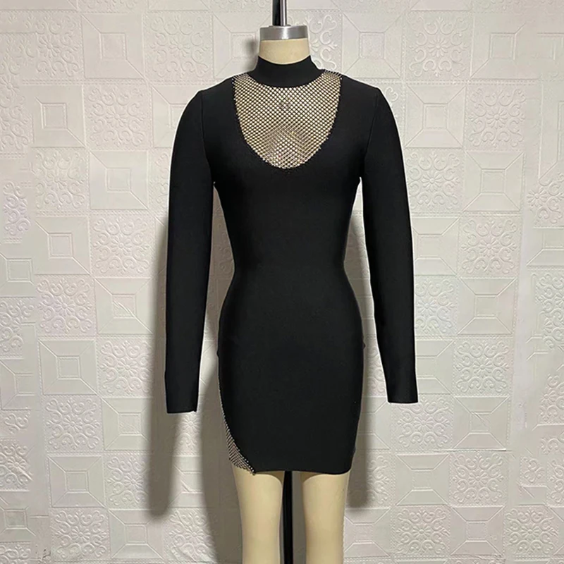 Summer New Ladies Black Long Sleeve Perspective Fishnet Rhinestone Stitching Design Sexy Skinny Mini Bodycon Bandage Dresses
Summer New Ladies Black Long Sleeve Perspective Fishnet Rhinestone Stitching Design Sexy Skinny Mini Bodycon Bandage Dresses