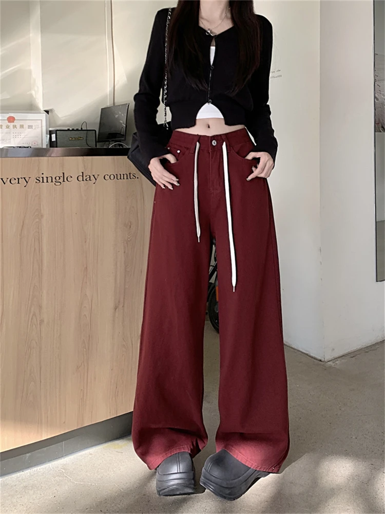 Women's Classic Red Drawstring Design Casual Pants Cool Girl Retro Wide-leg Streetwear High Waisted Y2K Straight Baggy Trouser
Women's Classic Red Drawstring Design Casual Pants Cool Girl Retro Wide-leg Streetwear High Waisted Y2K Straight Baggy Trouser
