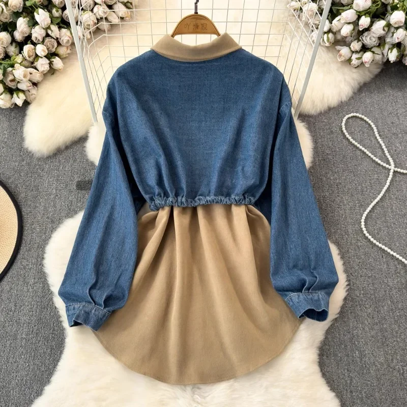 2025 Spring New Fake Two Piece Dresses Lapel Neck Patchwork Denim Dresses Y2k Slim Waist Drawstring Vestidos Mujer
2025 Spring New Fake Two Piece Dresses Lapel Neck Patchwork Denim Dresses Y2k Slim Waist Drawstring Vestidos Mujer
