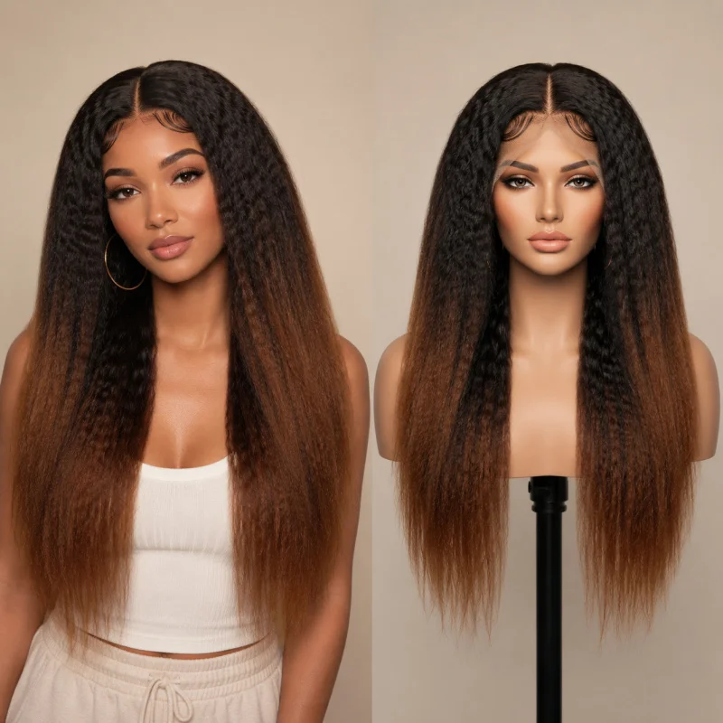 26 Inch 13x4 Lace Front Ombre Black to Brown Kinky Straight Synthetic Wig, Pre Plucked Hairline, Natural Yaki Heat Resistant
26 Inch 13x4 Lace Front Ombre Black to Brown Kinky Straight Synthetic Wig, Pre Plucked Hairline, Natural Yaki Heat Resistant