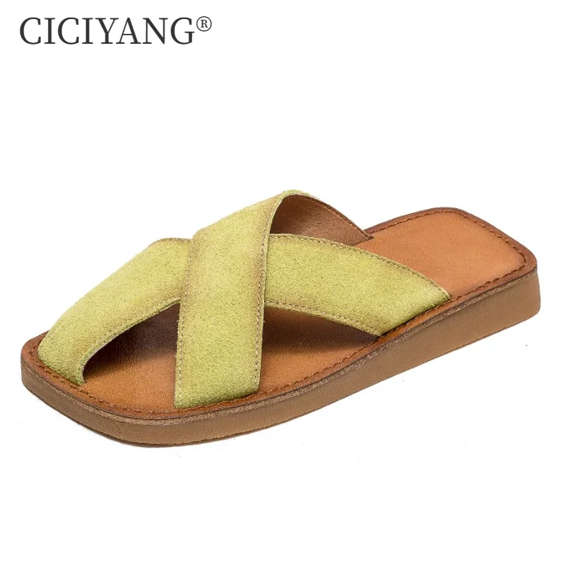 CICIYANG Women Summer Slippers Suede First Layer Cowhide 2025 Retro Casual Openwork Soft Sole Slippers for Ladies Handmade Shoes
CICIYANG Women Summer Slippers Suede First Layer Cowhide 2025 Retro Casual Openwork Soft Sole Slippers for Ladies Handmade Shoes