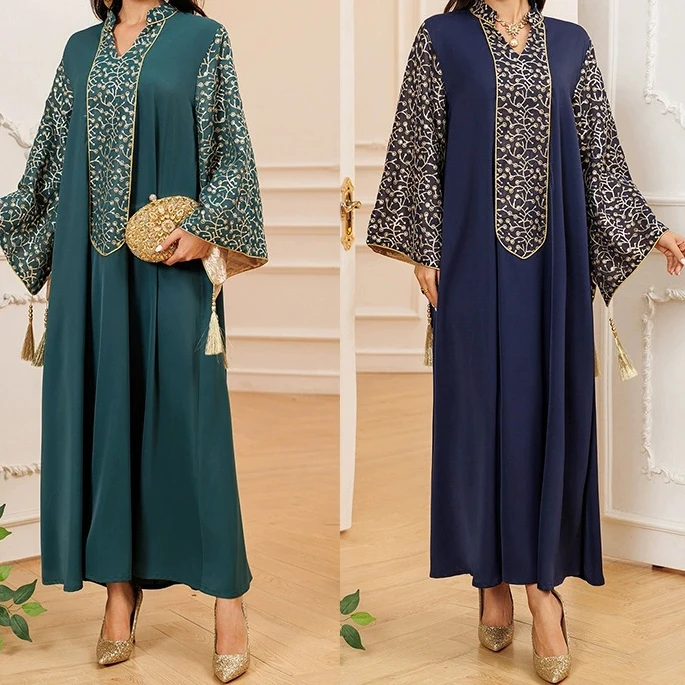 Middle Eastern plus size women's dress Dubai robe embroidery splicing tassel Muslim long skirt-GZXX540
Middle Eastern plus size women's dress Dubai robe embroidery splicing tassel Muslim long skirt-GZXX540