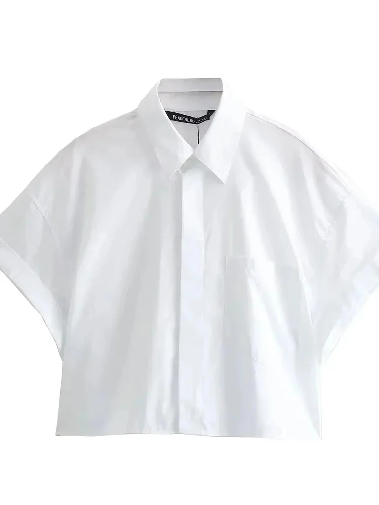 Retro Women's Poplin Crop Shirt Korean Summer Casual Lapel Short Sleeve Front Button Versatile Women Stripes Top with Pocket
Retro Women's Poplin Crop Shirt Korean Summer Casual Lapel Short Sleeve Front Button Versatile Women Stripes Top with Pocket