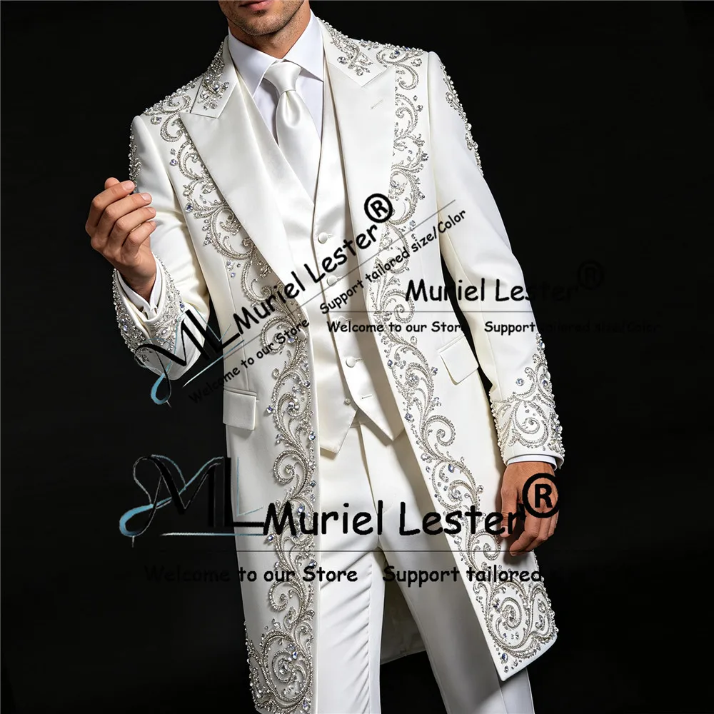 Luxury Suits Men 3 Pieces Sets Sparkly Crystals Beading Prom Blazers Long Customized Groom Formal Wear Wedding Tuxedos Slim Fit
Luxury Suits Men 3 Pieces Sets Sparkly Crystals Beading Prom Blazers Long Customized Groom Formal Wear Wedding Tuxedos Slim Fit