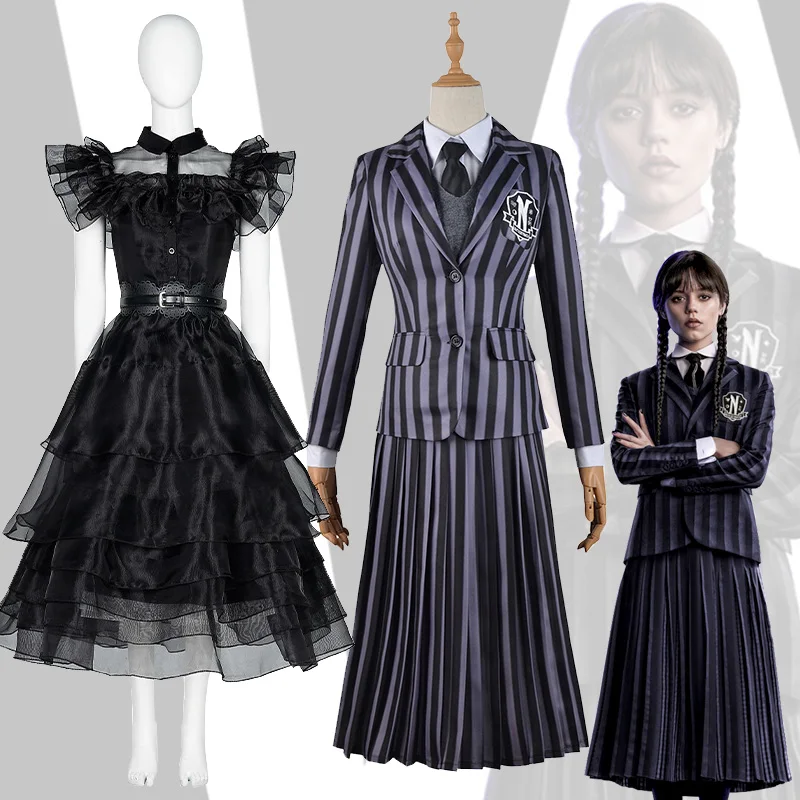 Girls Wednesday Addams Cosplay Costume Kids Adult Black Dress School Uniform Outfits Women Halloween Carnival Party Suit
Girls Wednesday Addams Cosplay Costume Kids Adult Black Dress School Uniform Outfits Women Halloween Carnival Party Suit
