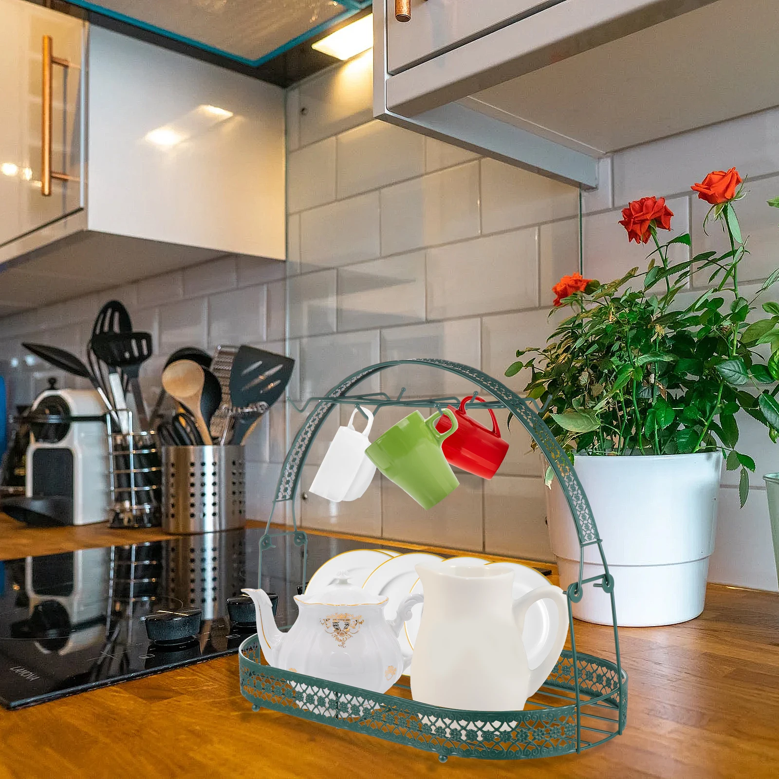 Coffee Mug Holder Rack For Kitchen European Style Tea Set Stand Drying Organizer Iron Crafted Stable Design Anti-Fall Fence
Coffee Mug Holder Rack For Kitchen European Style Tea Set Stand Drying Organizer Iron Crafted Stable Design Anti-Fall Fence