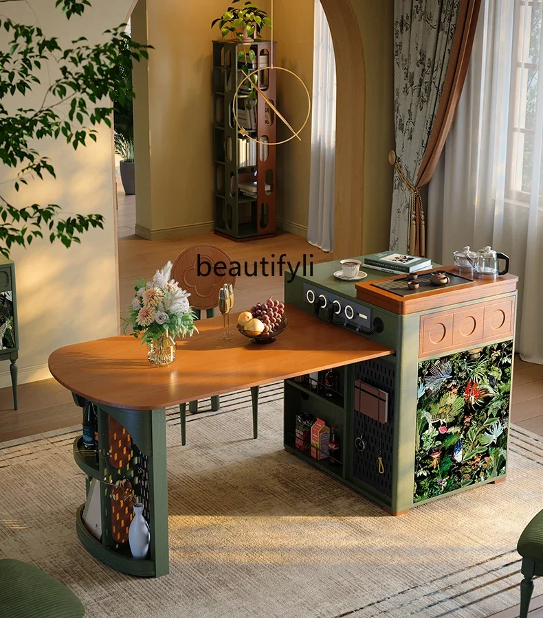 French retro retractable island dining table integrated antique household solid wood, small apartment dining table9344
French retro retractable island dining table integrated antique household solid wood, small apartment dining table9344