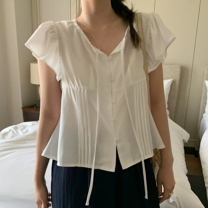 Korean Style Versatile Loose Slimming Babydoll Shirt with Pleated Sashes And Lace Sleeves Short Sleeve Top for Women
Korean Style Versatile Loose Slimming Babydoll Shirt with Pleated Sashes And Lace Sleeves Short Sleeve Top for Women