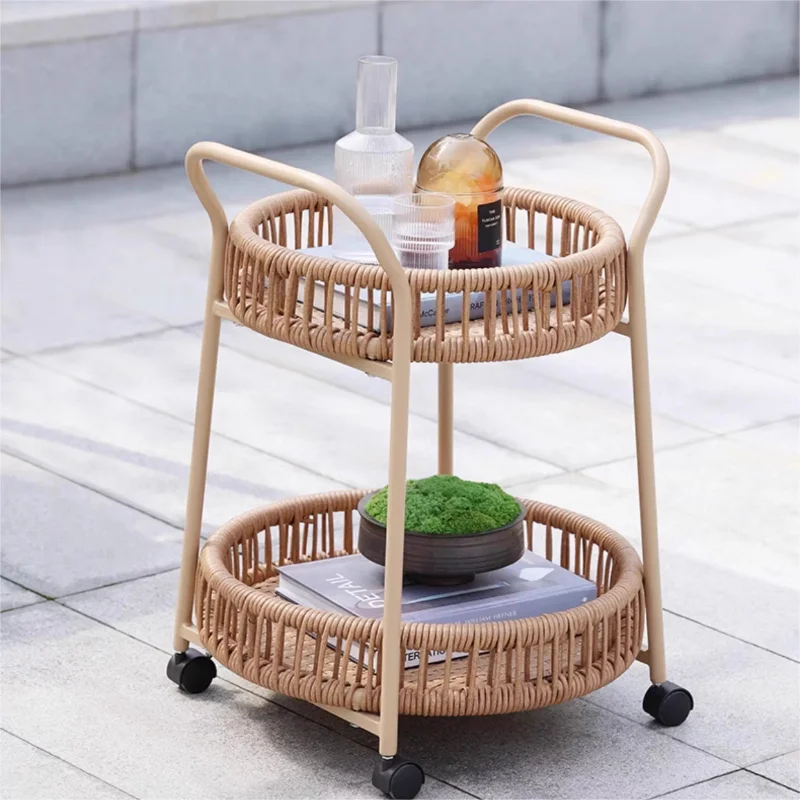 Two-Tier Rattan Trolley with Wheels, Handwoven Wicker Storage Shelf & Sofa Side Table, Versatile Mobile Cart for Living Room
Two-Tier Rattan Trolley with Wheels, Handwoven Wicker Storage Shelf & Sofa Side Table, Versatile Mobile Cart for Living Room