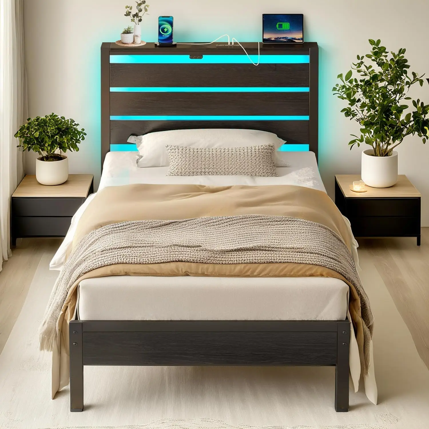 Metal Platform Bed Frame-Twin Bed Frame with Headboard,Steel Slats Support-LED Bed Frame with USB Charging Station,Under
Metal Platform Bed Frame-Twin Bed Frame with Headboard,Steel Slats Support-LED Bed Frame with USB Charging Station,Under