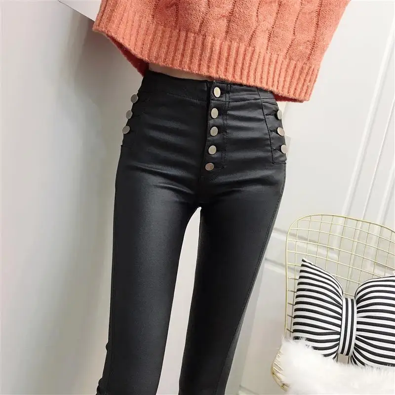 Leather Pants Women's autumn winter 2023 new high-waisted button-down pants matte black cropped pants show skinny leggings
Leather Pants Women's autumn winter 2023 new high-waisted button-down pants matte black cropped pants show skinny leggings