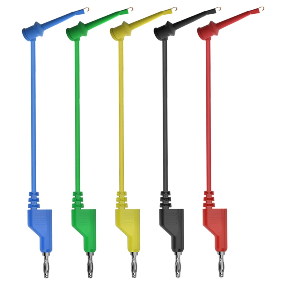 5Pcs Stackable 4mm Banana to Hook Clip Test Leads 1M Length Copper Conductor PVC Insulated Cables for Digital Multimeter Use
5Pcs Stackable 4mm Banana to Hook Clip Test Leads 1M Length Copper Conductor PVC Insulated Cables for Digital Multimeter Use