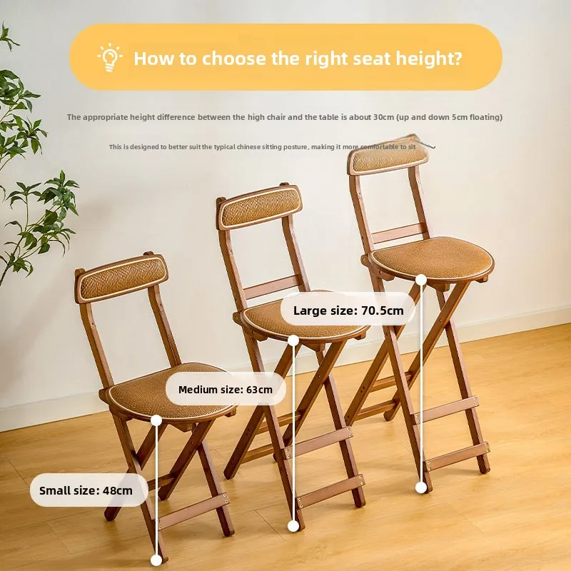 Multi-functional Rattan Foldable Bar Chair Household High Stool Kitchen Bar Stool Portable Soft Bag with Backrest Dining Chair