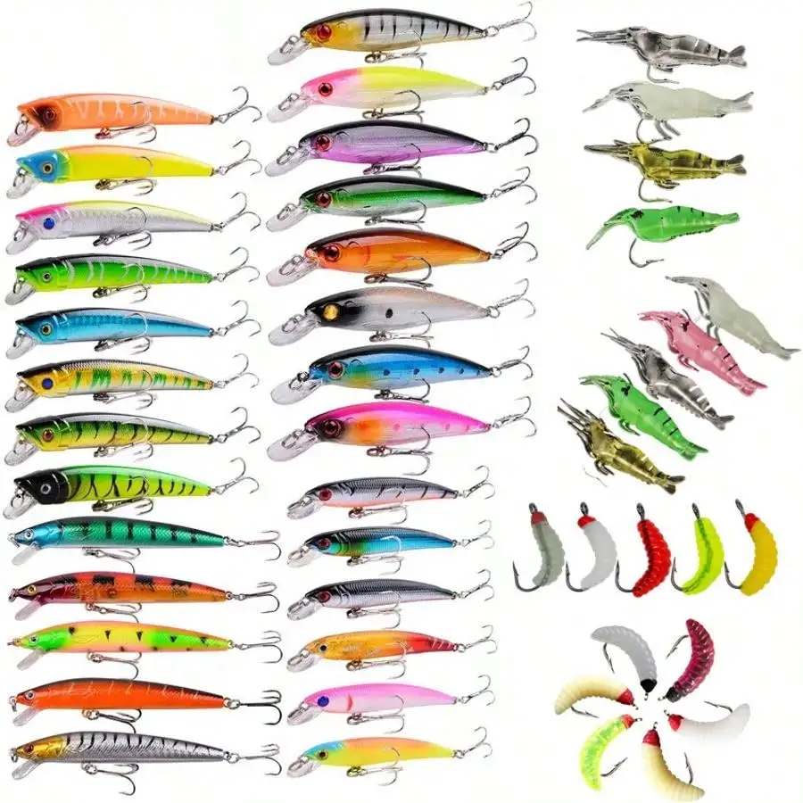 Assorted Fishing Lures Including Hard Baits, Curved Designs, And Swimming Types, Suitable For Both Saltwater And Freshwater Bass Fishing
Assorted Fishing Lures Including Hard Baits, Curved Designs, And Swimming Types, Suitable For Both Saltwater And Freshwater Bass Fishing