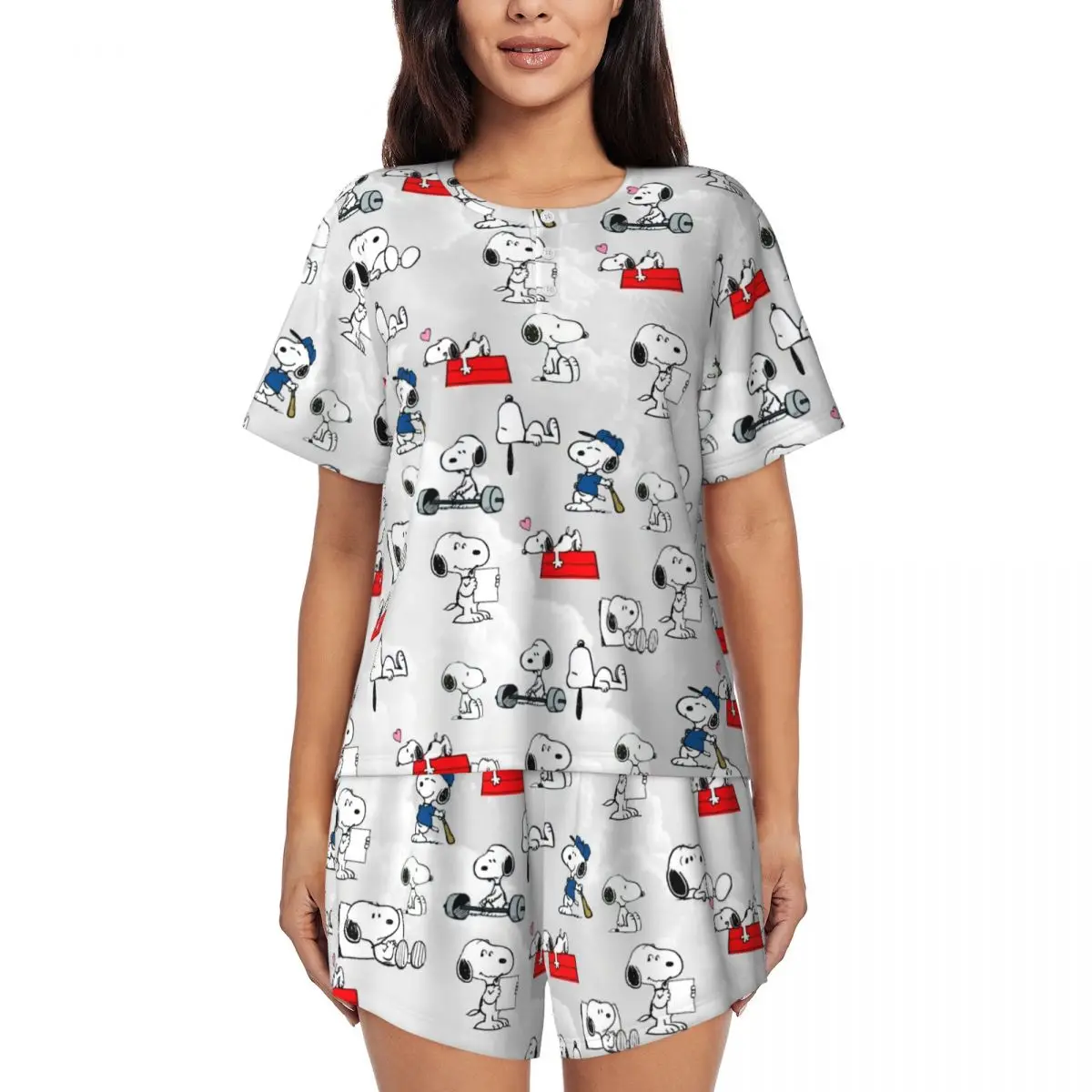 Custom Printed Women Manga Snoopy Woodstock Cartoon Dog Pajamas Set Short Sleeve 2 Piece Sleepwear Pj Lounge Sets
Custom Printed Women Manga Snoopy Woodstock Cartoon Dog Pajamas Set Short Sleeve 2 Piece Sleepwear Pj Lounge Sets