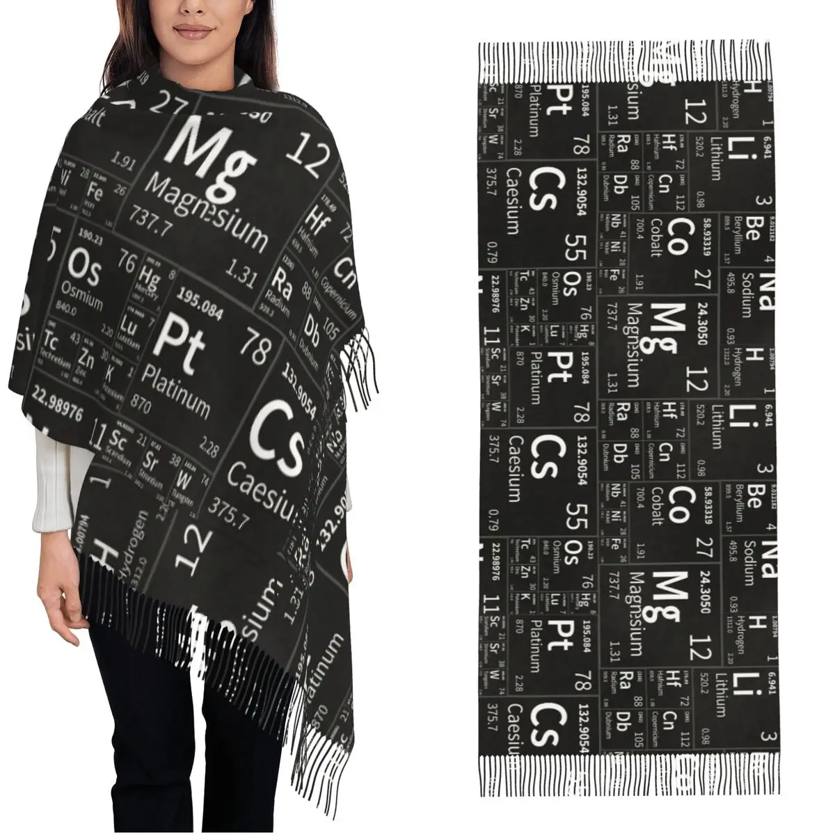 Women's Scarf with Tassel Table Of Elements Pattern Large Winter Fall Shawl Wrap Chemistry Gifts Pashmina Scarves
Women's Scarf with Tassel Table Of Elements Pattern Large Winter Fall Shawl Wrap Chemistry Gifts Pashmina Scarves