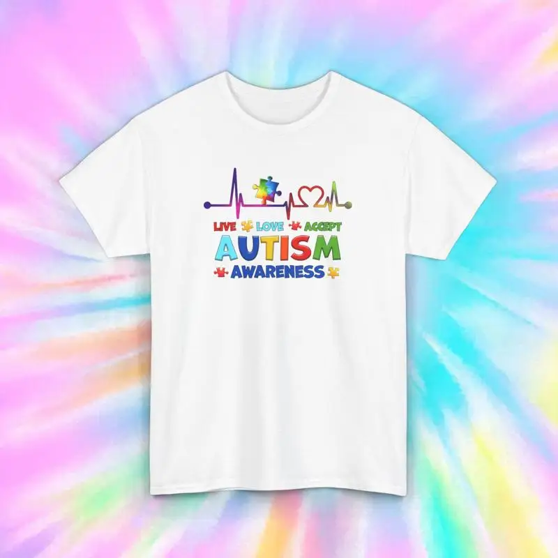 Футболка Live Love Accept Autism Awareness S 5XL с красочной головоломкой и поддержкой сердца
Футболка Live Love Accept Autism Awareness S 5XL с красочной головоломкой и поддержкой сердца