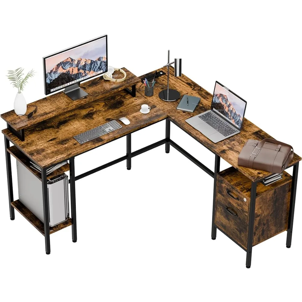 L Shaped Computer Desk with Shelves, Power Outlet & USB Charging Port, Corner Gaming Desk with Drawer and Monitor Stand
L Shaped Computer Desk with Shelves, Power Outlet & USB Charging Port, Corner Gaming Desk with Drawer and Monitor Stand