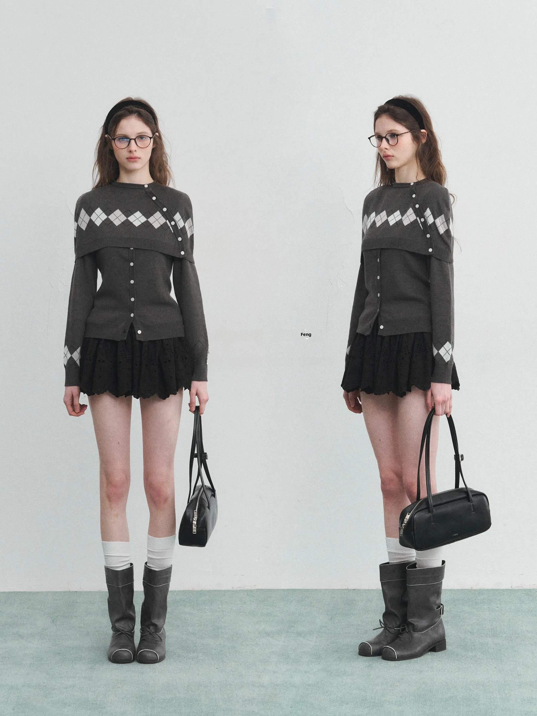 SPEAR YOUTH Grey Island Woolen Knitted Sweater Set Retro Diamond Patterned Waist-Cinching British Style Women's Fashion
SPEAR YOUTH Grey Island Woolen Knitted Sweater Set Retro Diamond Patterned Waist-Cinching British Style Women's Fashion
