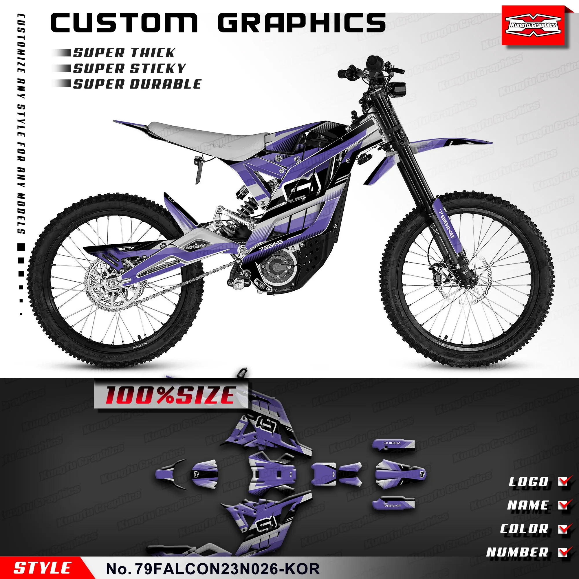 KUNGFU GRAPHICS Sticker Sheet Graphics Kit for 79BIKE Falcon Pro Dirt eBike 79 Bike, Accessory, 79FALCON23N026-KOR
KUNGFU GRAPHICS Sticker Sheet Graphics Kit for 79BIKE Falcon Pro Dirt eBike 79 Bike, Accessory, 79FALCON23N026-KOR