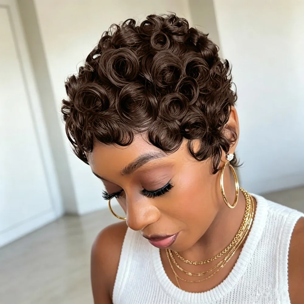 pixie wig black curly short human hair wig machine made human hair wigs for women pixie cut hair wig
pixie wig black curly short human hair wig machine made human hair wigs for women pixie cut hair wig