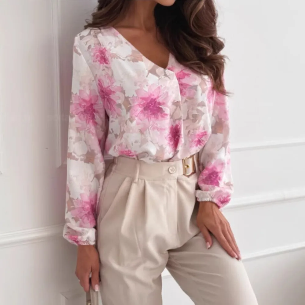 Women's Long Sleeved Printed Tops Spring Summer Casual V-neck Simple Pullover Elegant Ladies Office Shirt 2025
Women's Long Sleeved Printed Tops Spring Summer Casual V-neck Simple Pullover Elegant Ladies Office Shirt 2025