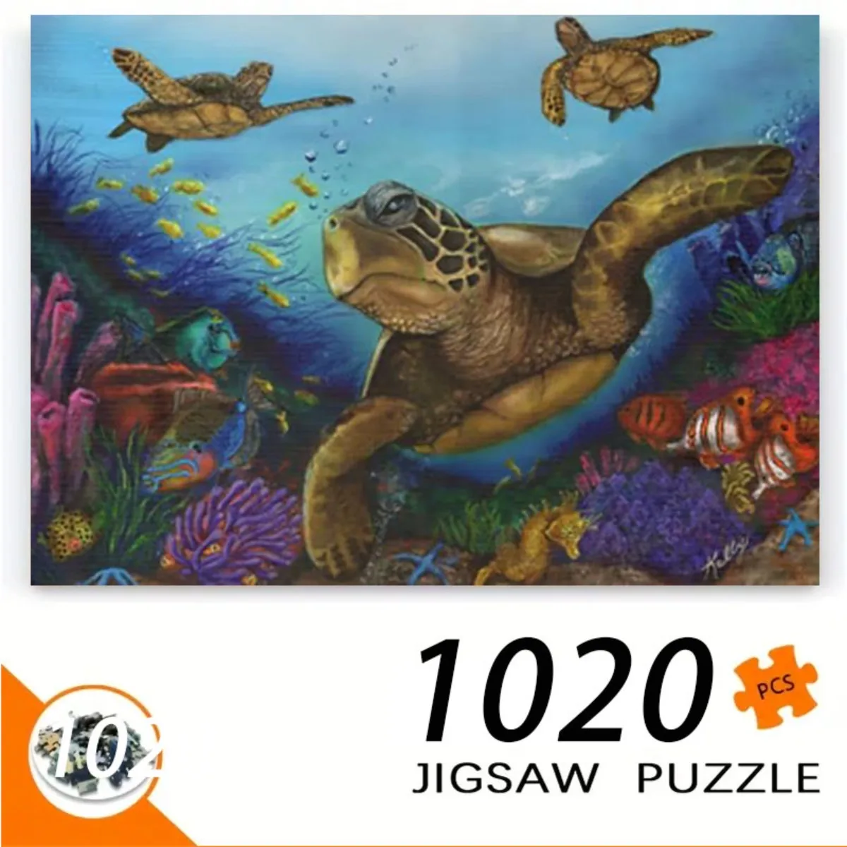 A 1020pcs Puzzle for Adults Featuring Three Turtles And Small Fish Navigating Through Vibrant Corals on The Ocean Floor. This
A 1020pcs Puzzle for Adults Featuring Three Turtles And Small Fish Navigating Through Vibrant Corals on The Ocean Floor. This