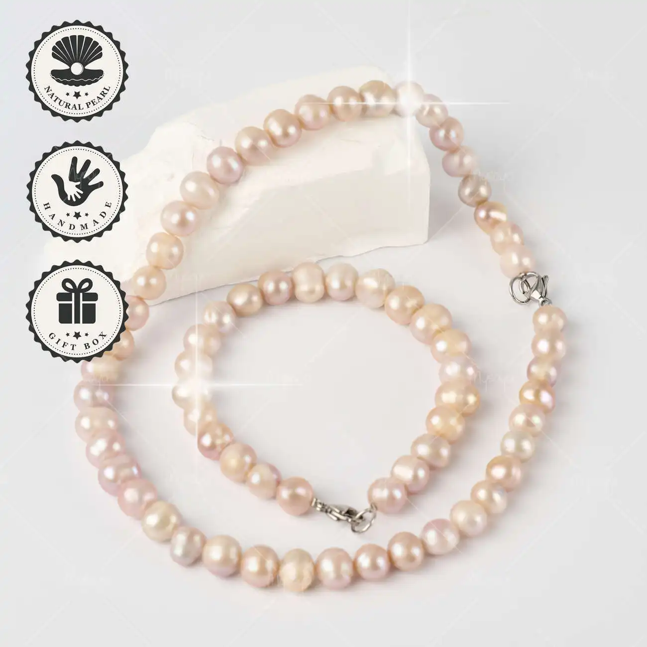 MYSOYA Pink & Pink-Purple Freshwater Pearl Bracelet & Necklace Set, 10-11mm, Silver Lobster Clasp, Gift Box, Birthday Gift
MYSOYA Pink & Pink-Purple Freshwater Pearl Bracelet & Necklace Set, 10-11mm, Silver Lobster Clasp, Gift Box, Birthday Gift