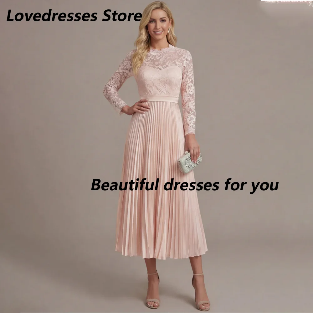 Customized Pink Lace Long Sleeve Mother of Bride Dresses, High Neck Pleated Wedding Guest Gown for Wedding Party Evening Event
Customized Pink Lace Long Sleeve Mother of Bride Dresses, High Neck Pleated Wedding Guest Gown for Wedding Party Evening Event