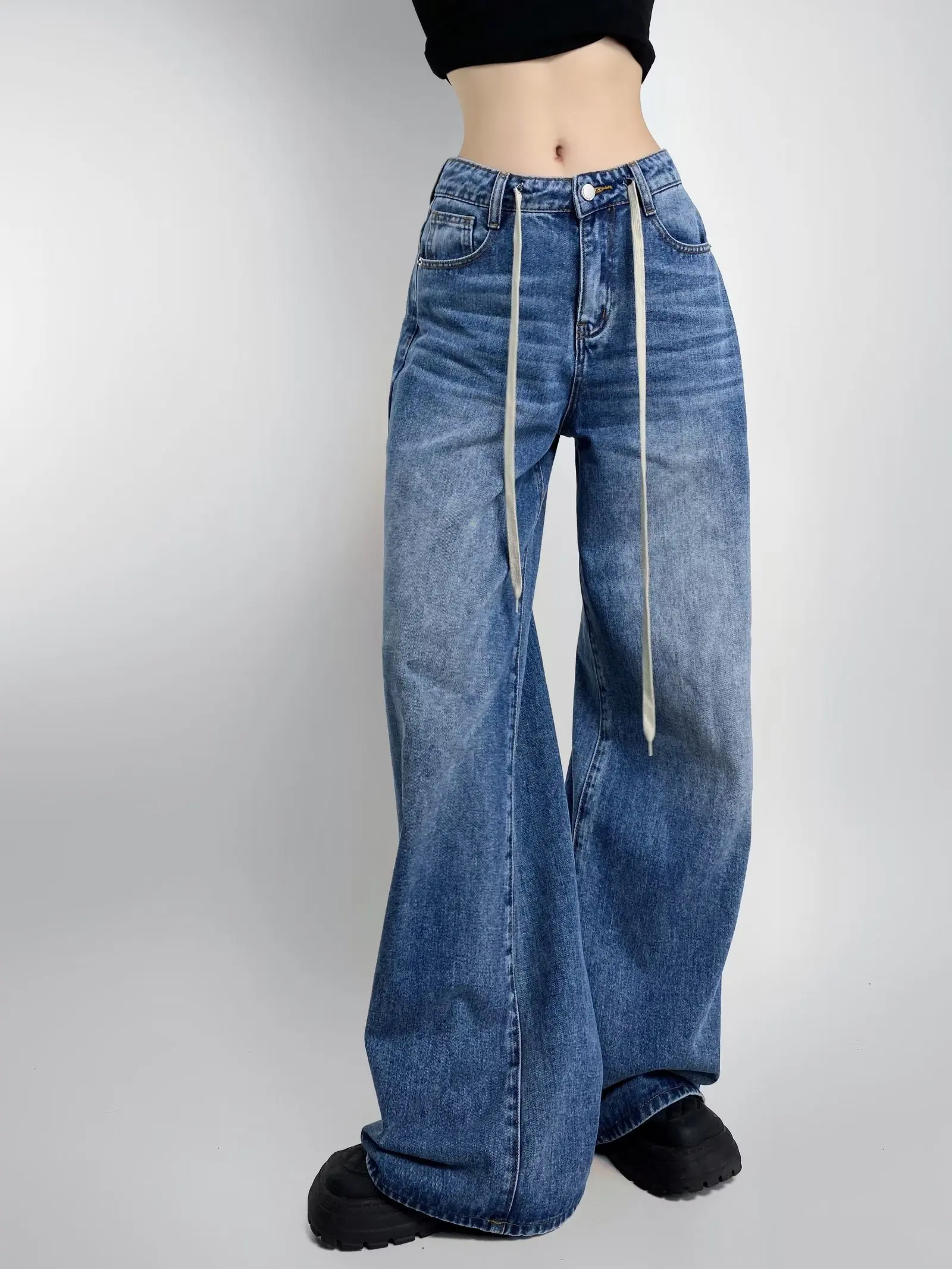 American Retro High Waist Pocket Drawstring Jeans Washed out Loose Slimming Wide Leg Dad Floor-Length Pants
American Retro High Waist Pocket Drawstring Jeans Washed out Loose Slimming Wide Leg Dad Floor-Length Pants